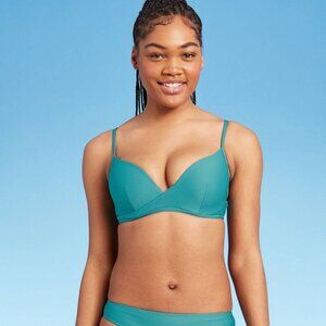 Shade and Shore Womens Lightly Lined Wrap Front Textured Bikini Top Blue 36B